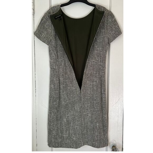 BANANA REPUBLIC DRESS SZ2 DARK GREEN WHITE BOUCLE STRETCH KNIT CAP SLEEVE SHEATH - Picture 6 of 10